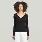 G-STAR Outlet Deep V Henley Slim Top Black