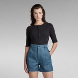 G-STAR Outlet Henley Half Sleeve Slim Top Black