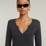 G-STAR Outlet Deep V Overdyed Henley Slim Top Black