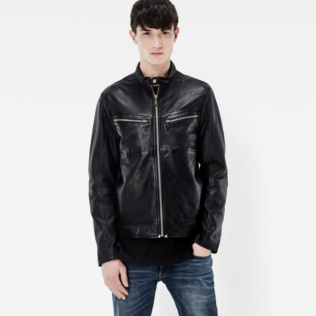 Raw Essentials Leather Biker Jacket Black Men G Star