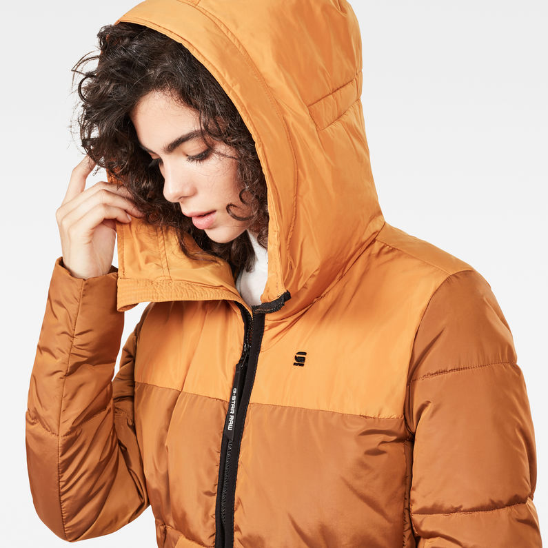 G-Star RAW® Whistler Hooded Quilted Slim Long Coat Orange detail shot