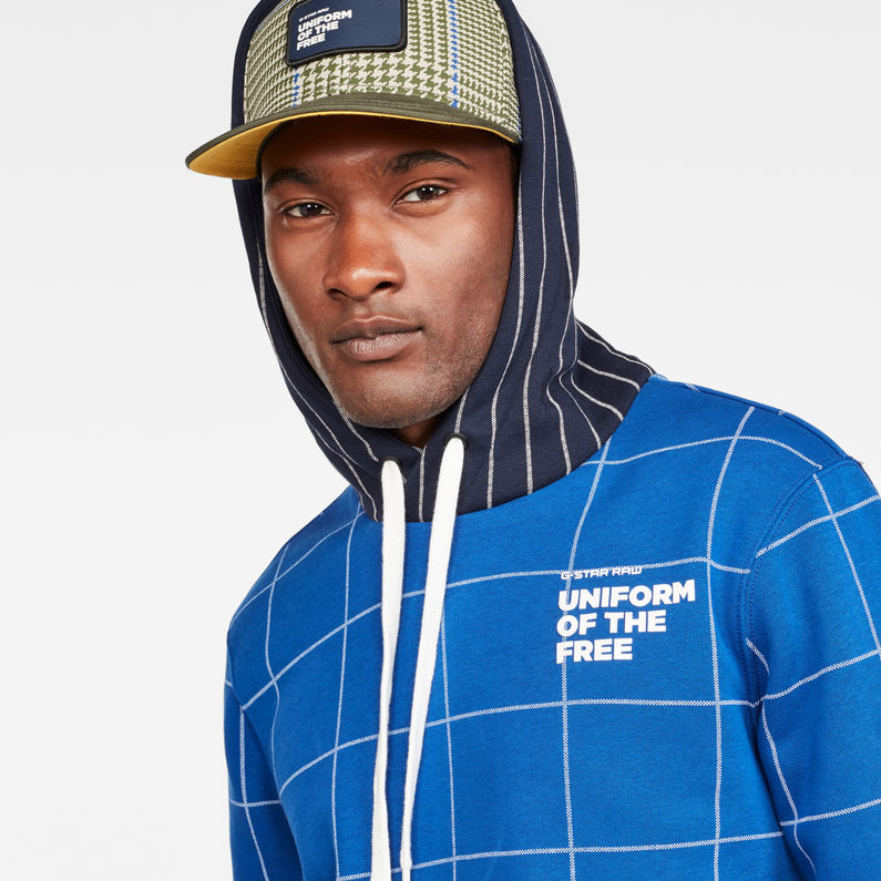 G-Star RAW® Core Hooded Window Check Sweat Bleu moyen detail shot