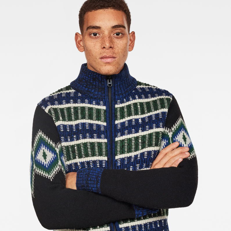 G-Star RAW® Rib Jacquard Zip Through Knit Medium blue detail shot