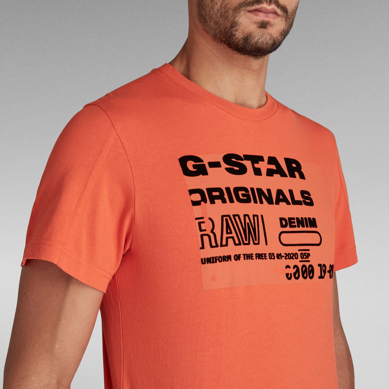 G-STAR Outlet Flock Badge Graphic T-Shirt Orange
