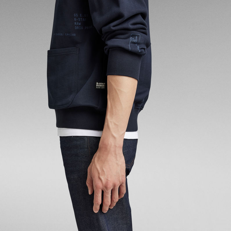 G-STAR Outlet Irregular Graphics Pocket Loose Hoodie Dark blue