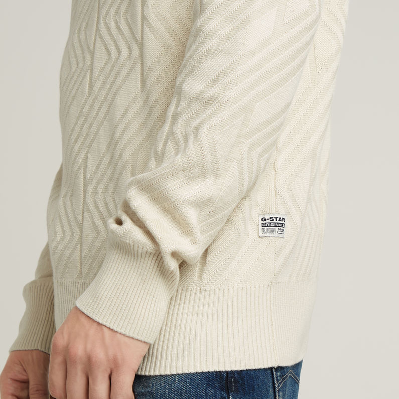 G-STAR Outlet Zig-Zag Structure Turtle Knitted Sweater White