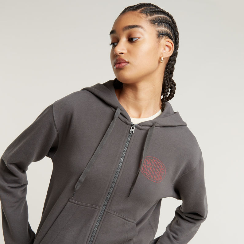 G-STAR Outlet Chest Graphic Hooded Zip Thru Sweater Grey