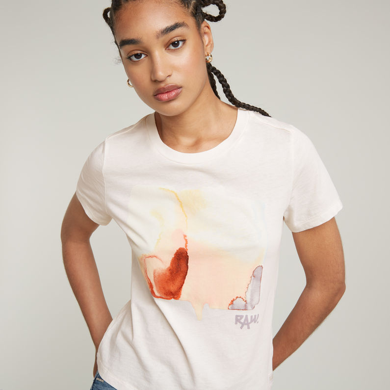 G-STAR Outlet Abstract Water Color Print Top White