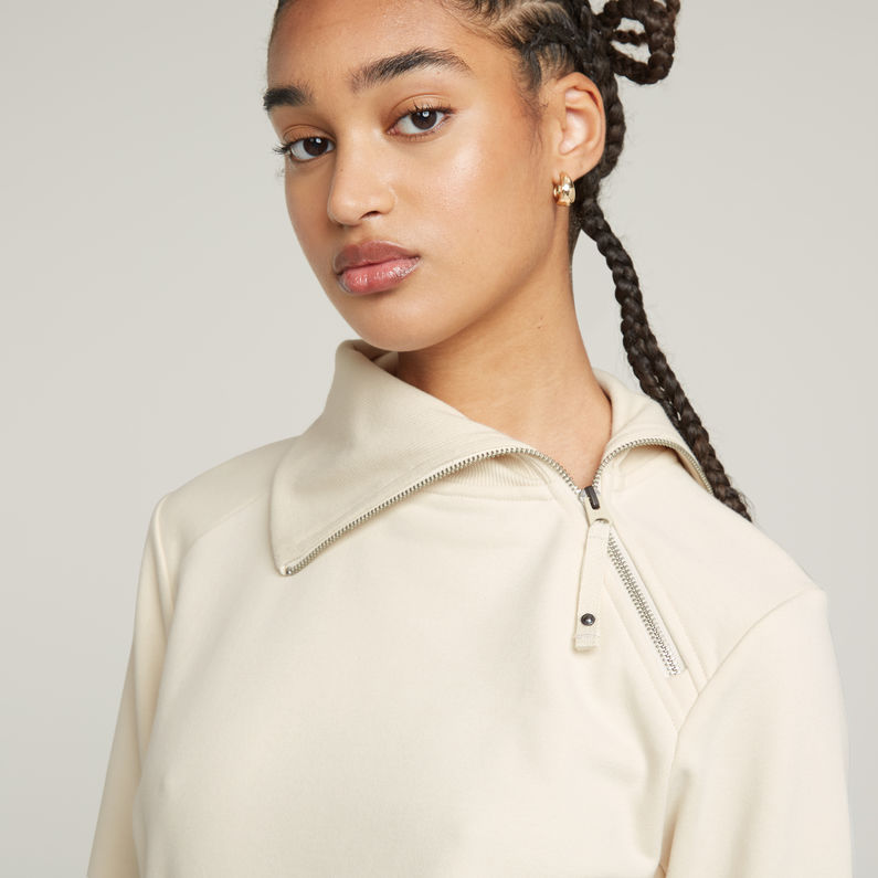 G-STAR Outlet Asymmetric Zip Snug Sweater White