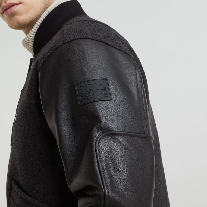 G-STAR Outlet Varsity Wool Leather Jacket Grey