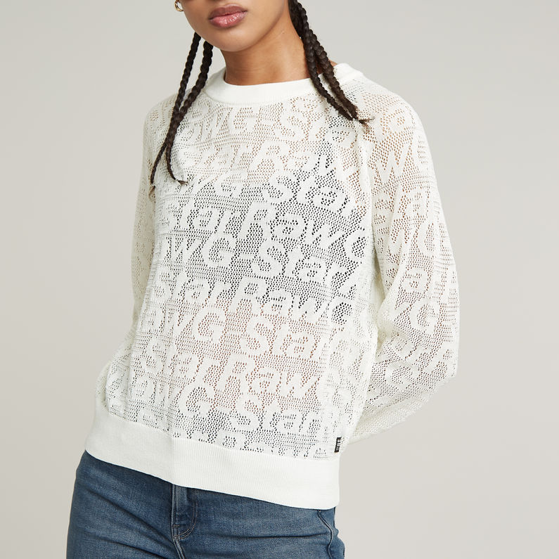 G-STAR Outlet Pointelle Lightweight Knitted Sweater White