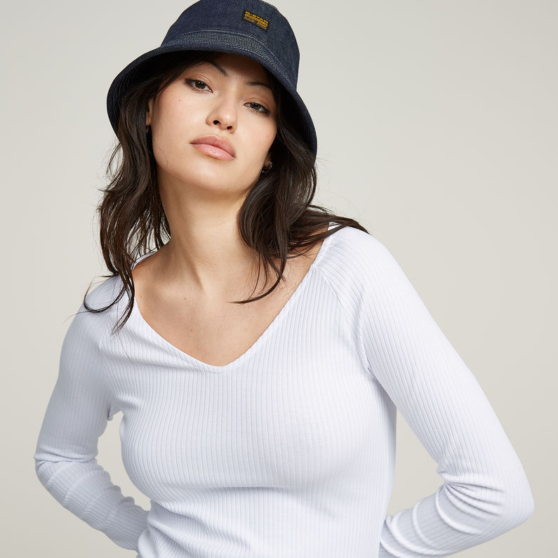 G-STAR Outlet Top Slim Rib V-Neck Blanco