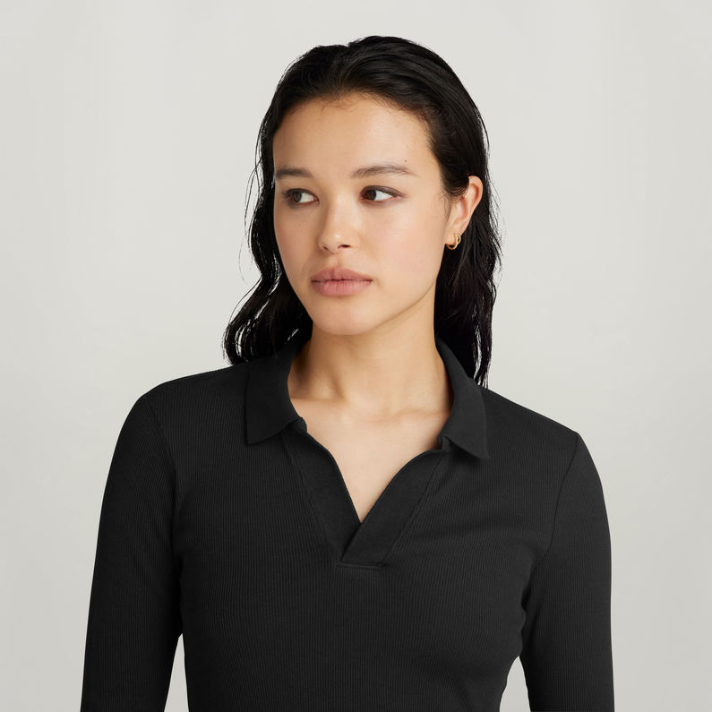 G-STAR Outlet Ribbed Slim Polo Top Black