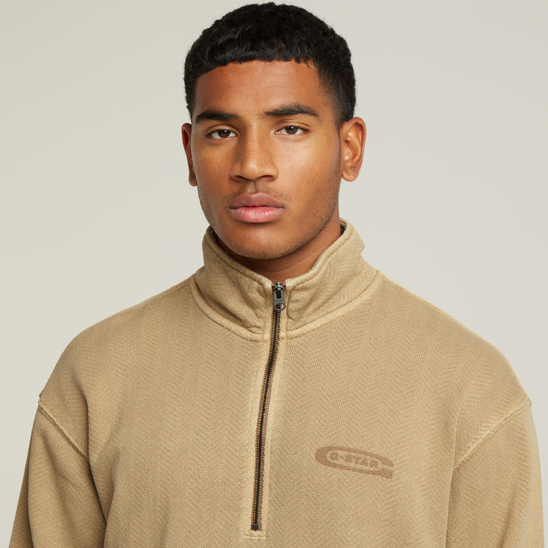 G-STAR Outlet Washed Half Zip Relaxed Sweater Beige