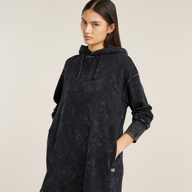 G-STAR Outlet Loose Overdyed Hooded Sweater Dress Black