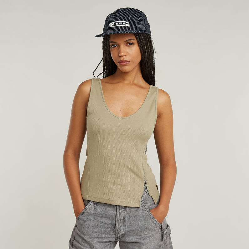 G-STAR Outlet Camiseta sin mangas asimétrica con cremallera fina Beige