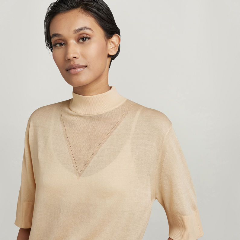 G-STAR Outlet Core Mock Neck Knitted Top Beige
