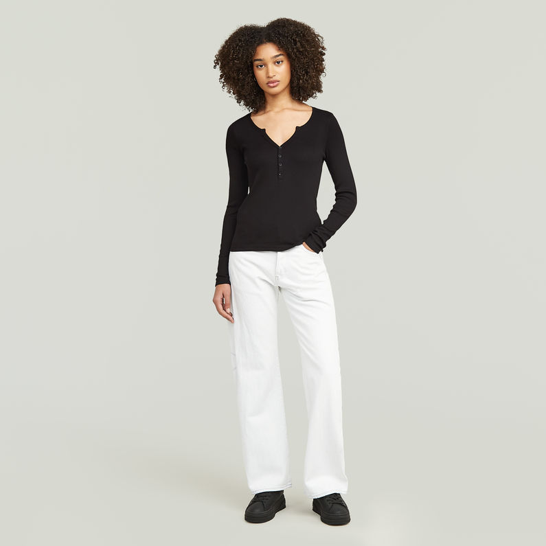 G-STAR Outlet Camiseta Deep V Henley Slim Negro