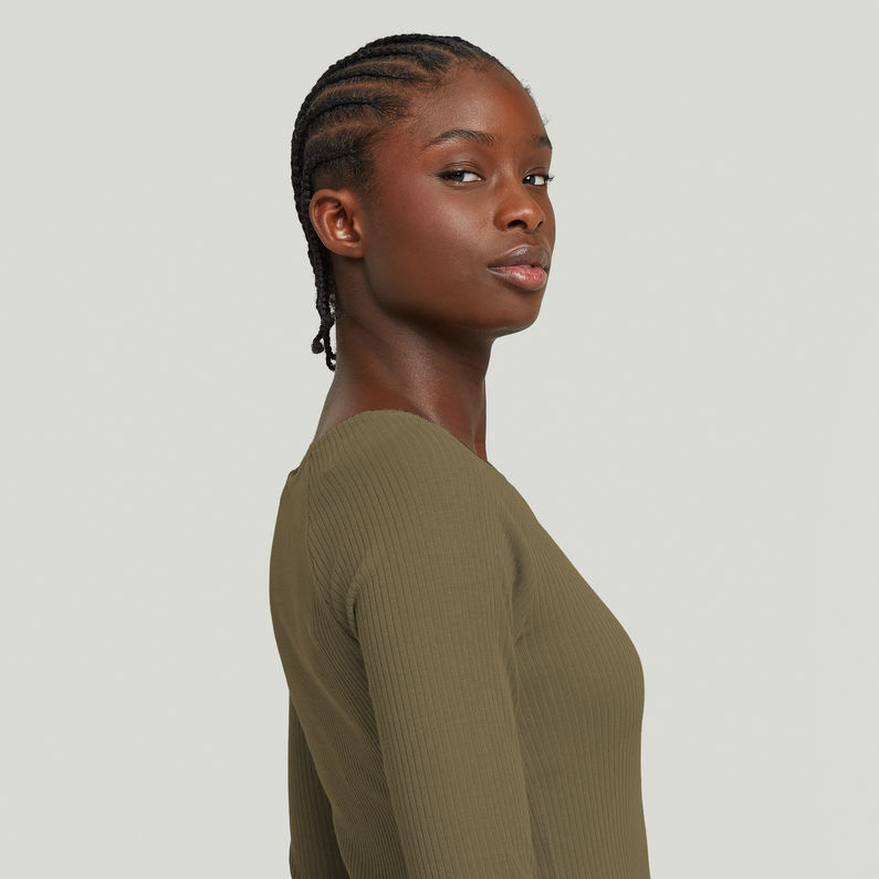 G-STAR Outlet Top Slim Rib V-Neck Verde