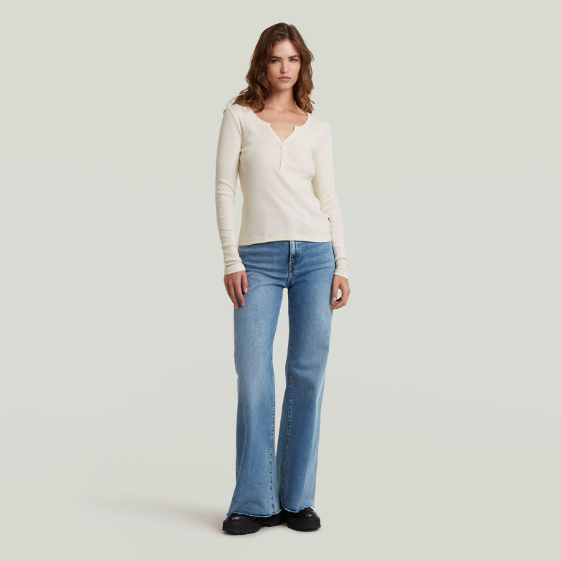 G-STAR Outlet Camiseta Deep V Henley Slim Beige