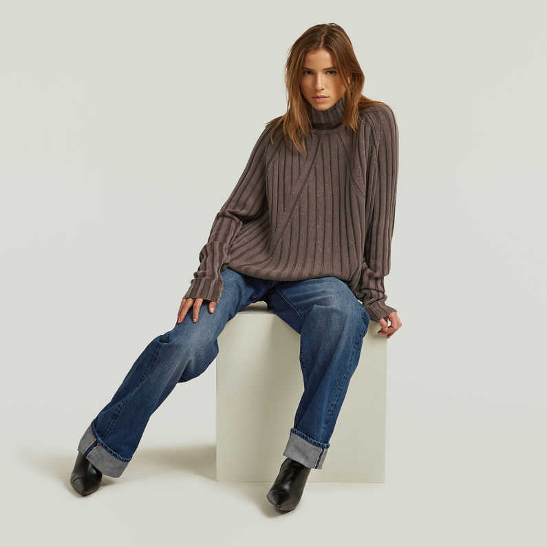 G-STAR Outlet Washed Loose Turtle Knit Pullover Brown