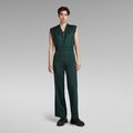 Wide Leg V-Neck Jumpsuit - Green - Women