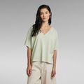 Overdyed Deep V-Neck Loose Top - Green - Women