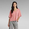 Overdyed Deep V-Neck Loose Top - Pink - Women