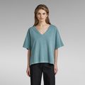 Overdyed Deep V-Neck Loose T-Shirt - Green - Women