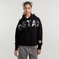 Embro Print Oversized Hoodie - Black - Women