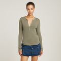 Deep V-Neck Slim Top - Green - Women