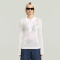 Pointelle Slim Polo Knit - White - Women