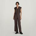 Wide Leg V-Neck Jumpsuit - Brown - Women