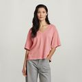 Overdyed Deep V-Neck Loose Top - Pink - Women