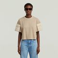 Washed Mix Boxy Cropped T-Shirt - Beige - Women
