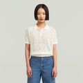 Pointelle Lightweight Knitted Polo - White - Women