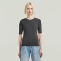 Washed A-Line Slim Rib T-Shirt - Black - Women