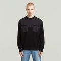 Woven Mix Knit Pullover - Black - Men