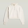 Cropped Half Zip Loose Sweater - White - Women