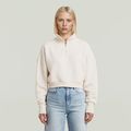 Cropped Half Zip Loose Sweater - White - Women