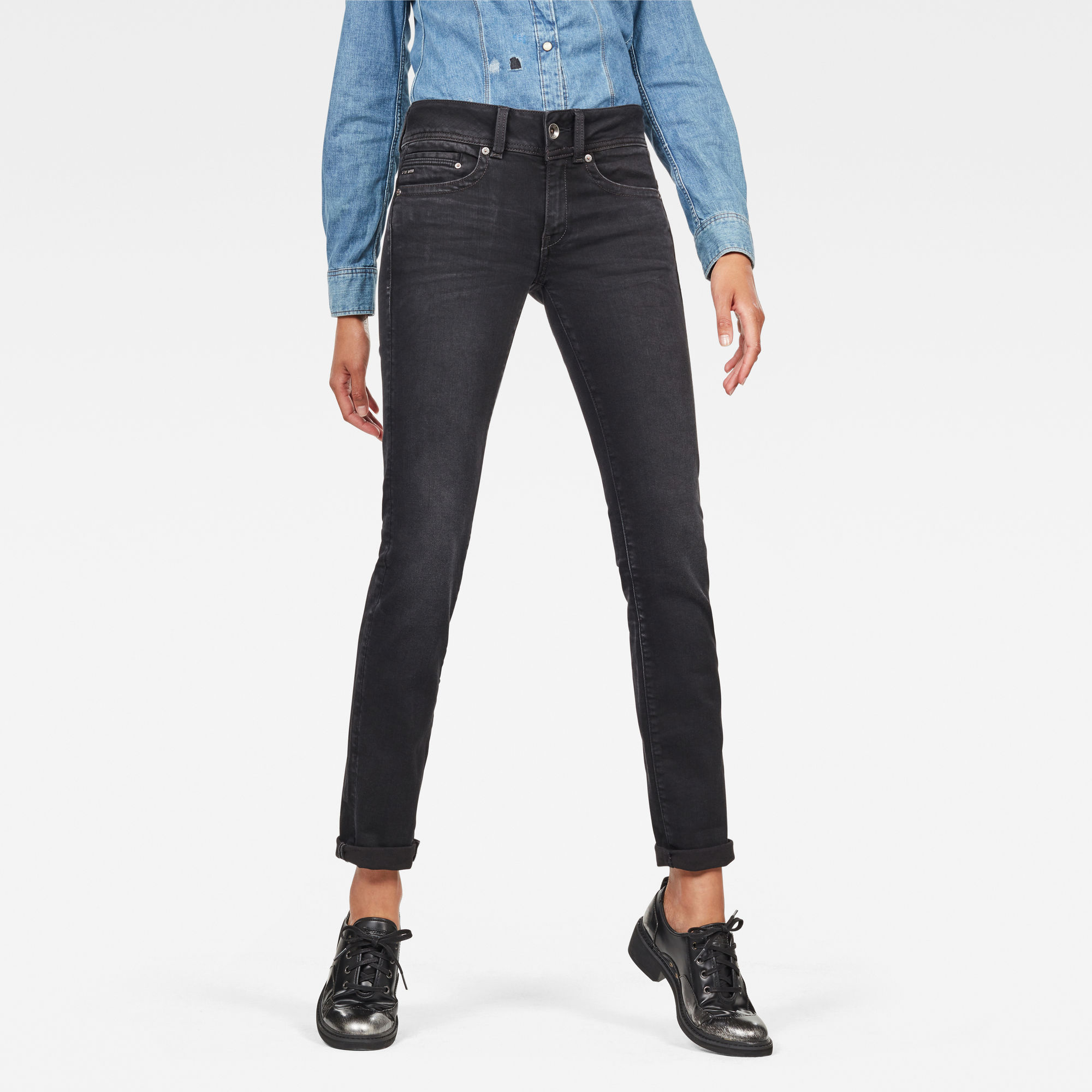G-Star RAW Midge Mid Straight Jeans Grijs Dames