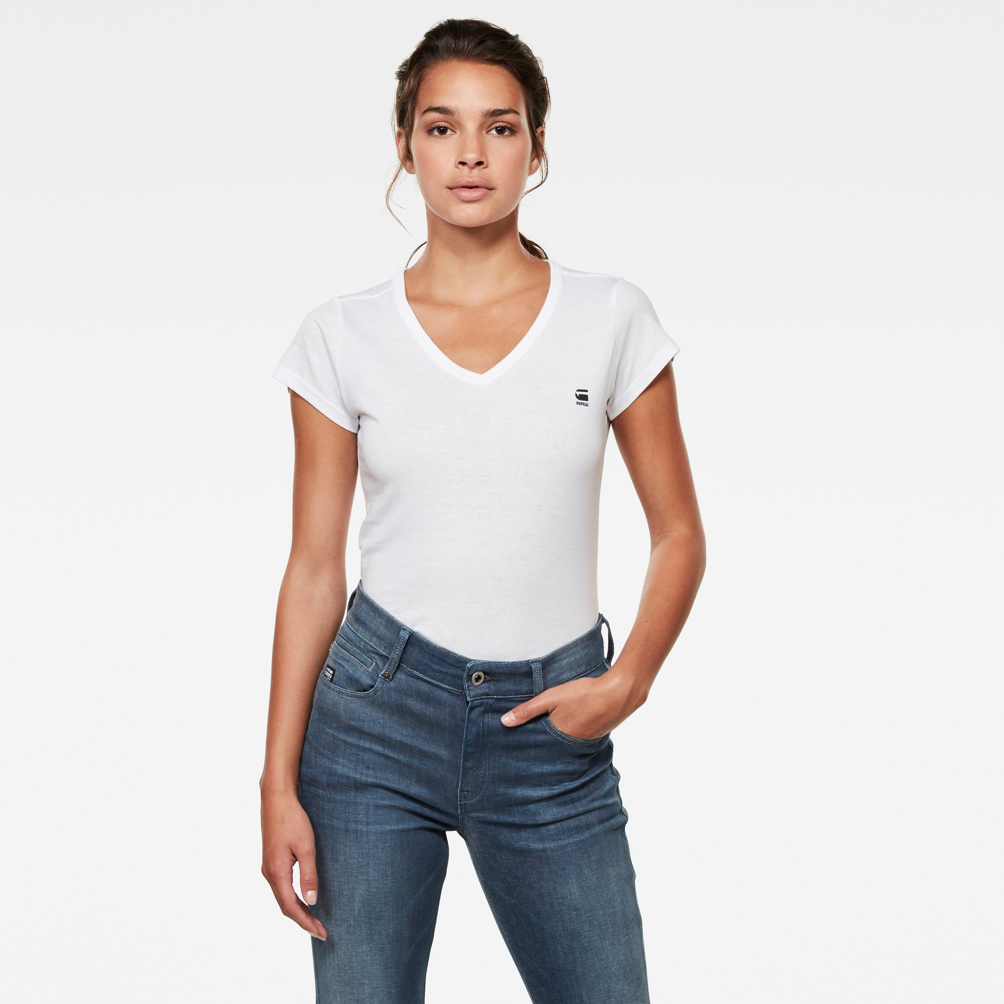 

Slim V-Neck Top - White - Women