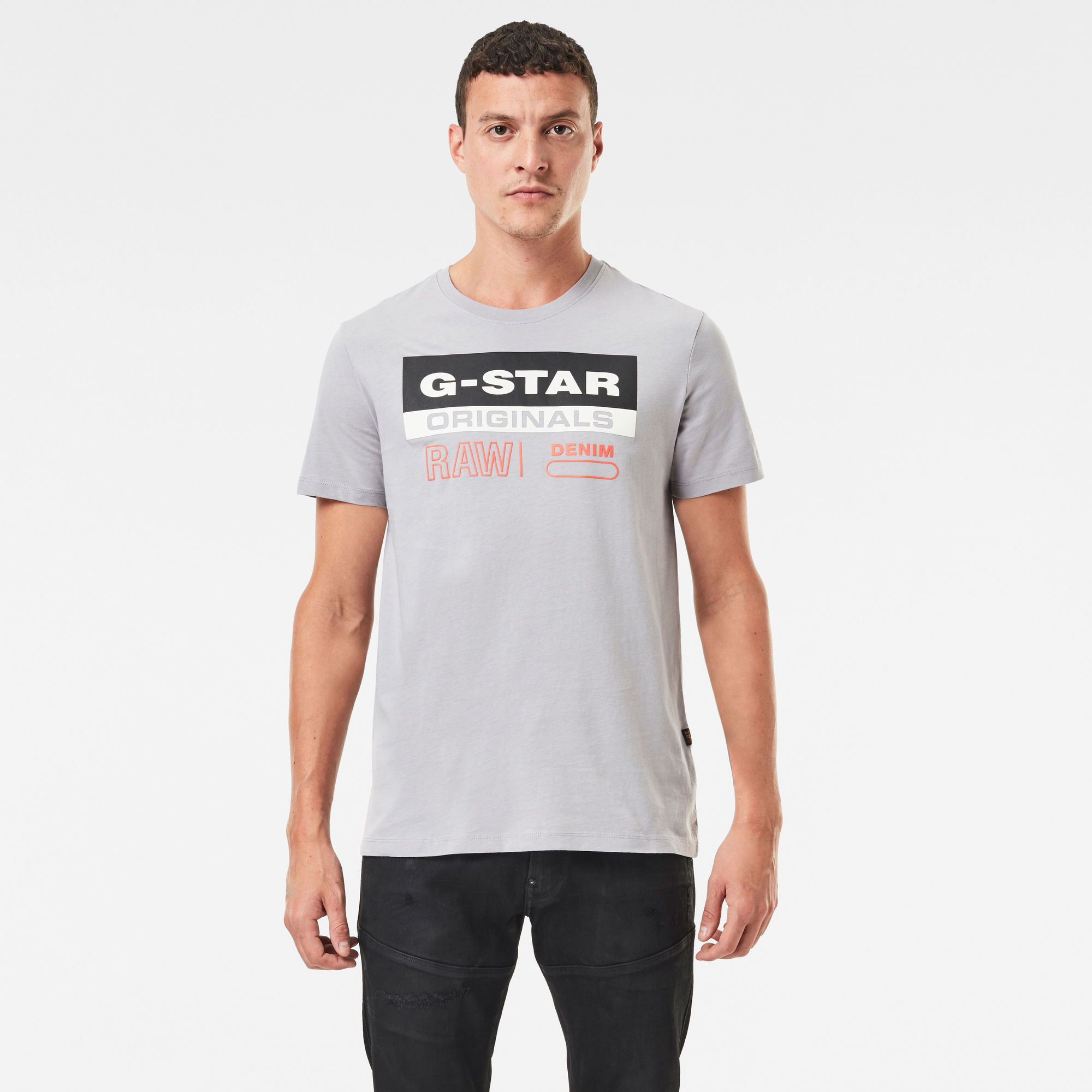 G-Star RAW Heren Originals Label Logo Slim T-Shirt Grijs G-Star RAW Heren Originals Label Logo Slim T-Shirt Grijs