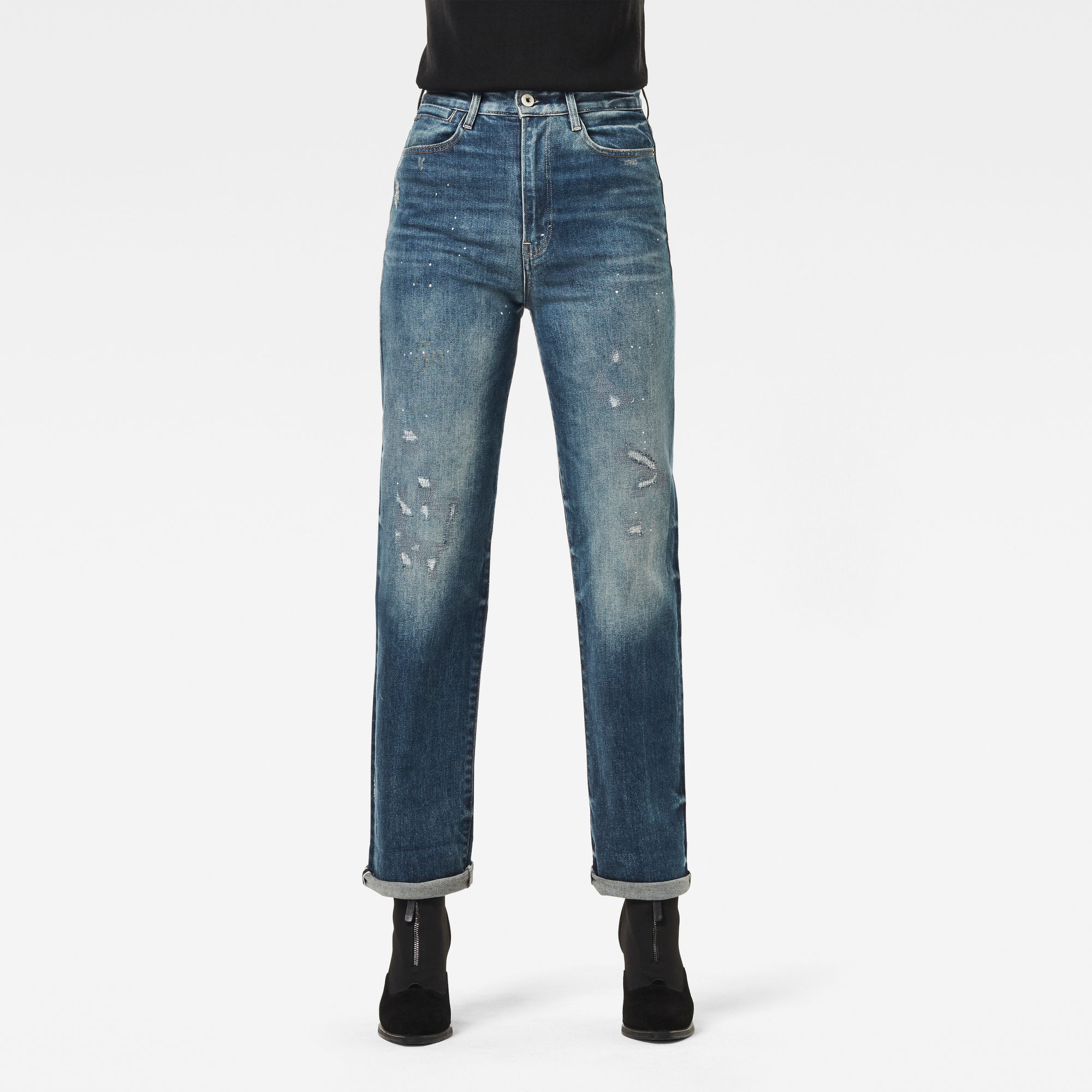 Tedie Ultra High Straight Turn Up Ankle Selvedge Jeans - Mittelblau - Damen