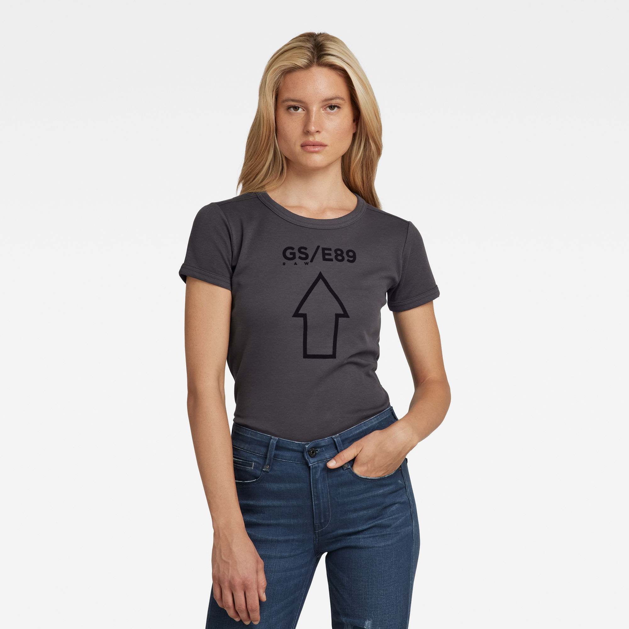 G-Star RAW Dames Cropped T-Shirt Front Logo Slim Grijs G-Star RAW Dames Cropped T-Shirt Front Logo Slim Grijs
