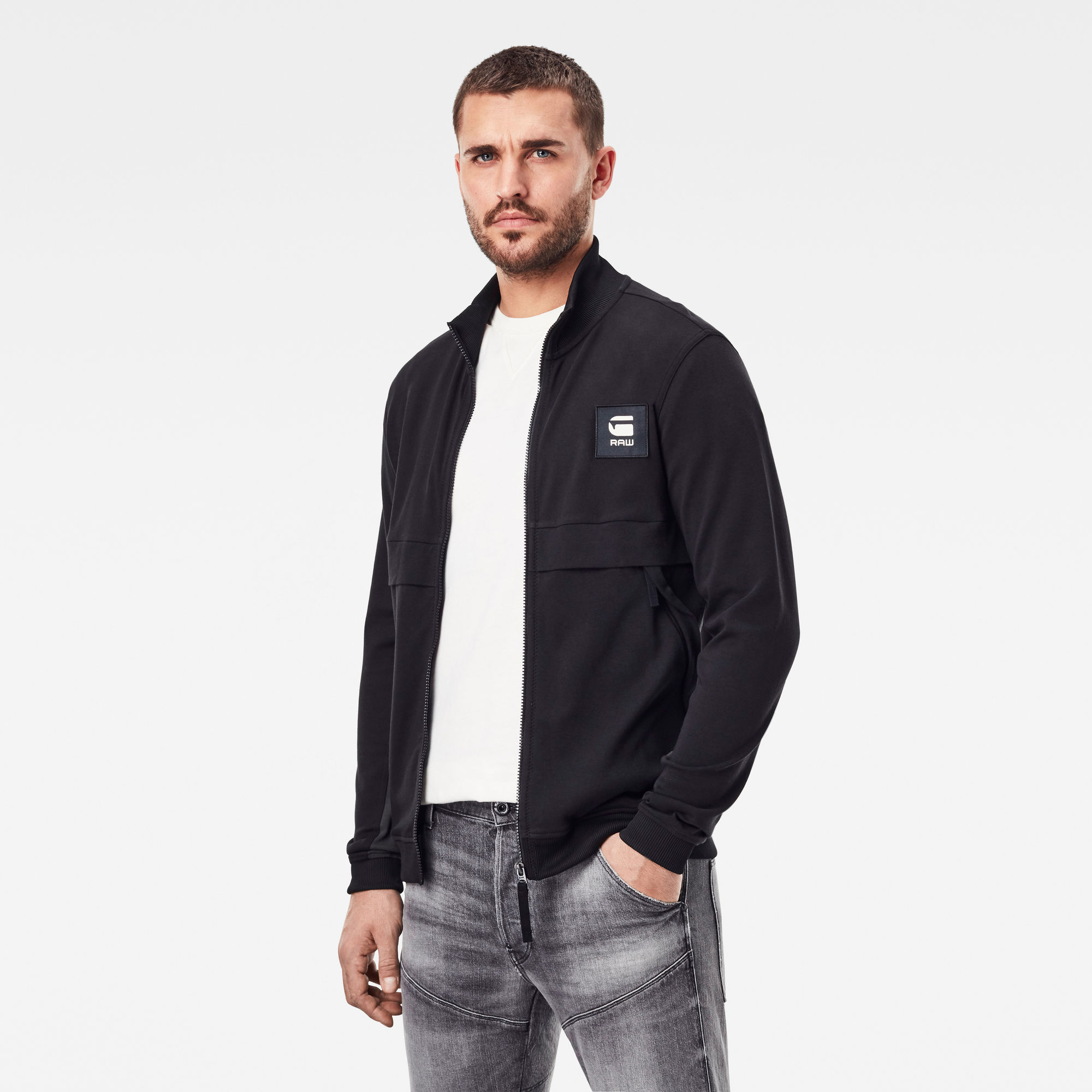G-Star RAW Heren Tweater Box Graphic Met Rits Zwart G-Star RAW Heren Tweater Box Graphic Met Rits Zwart