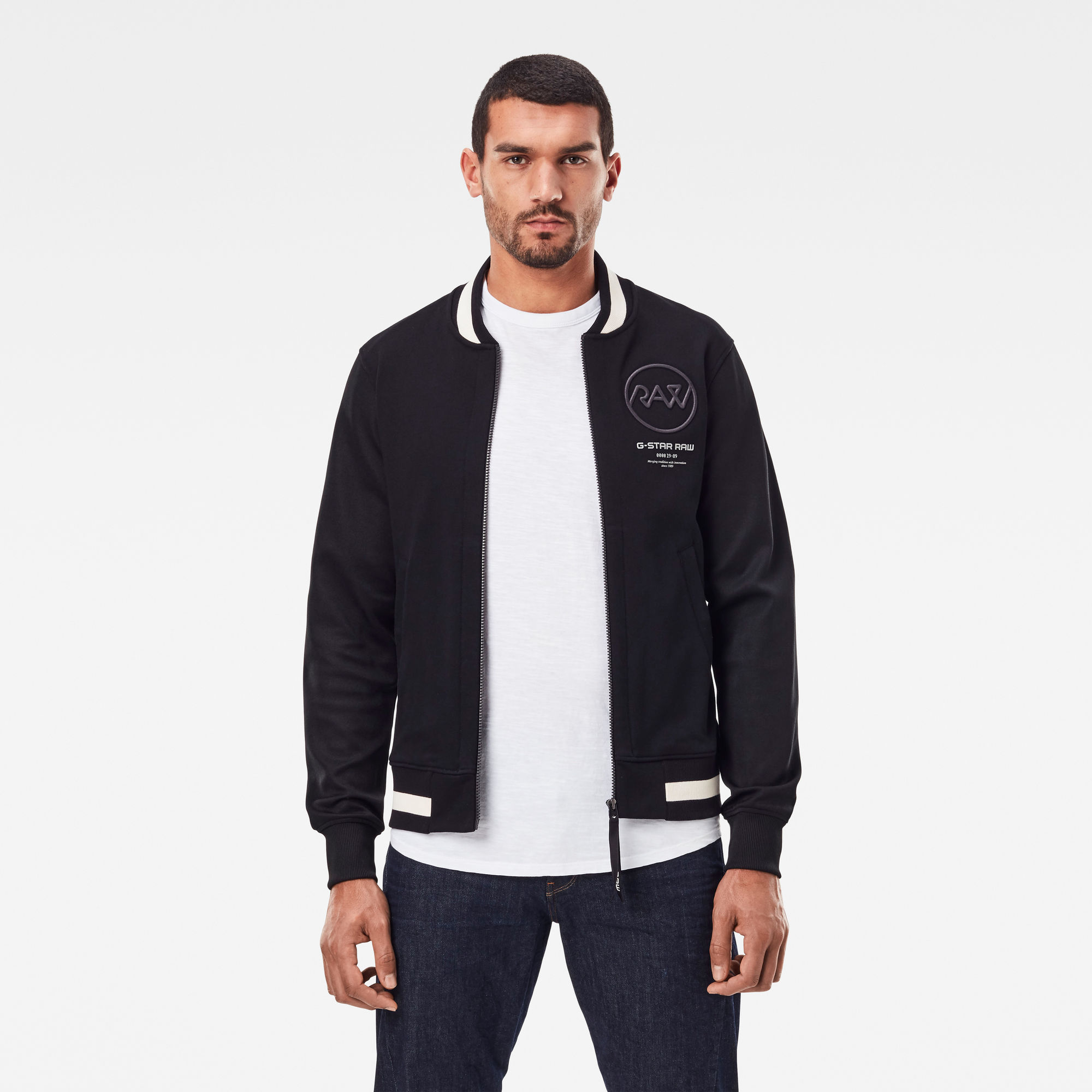 G-Star RAW Heren Baseball Zip Through Sweater Zwart G-Star RAW Heren Baseball Zip Through Sweater Zwart