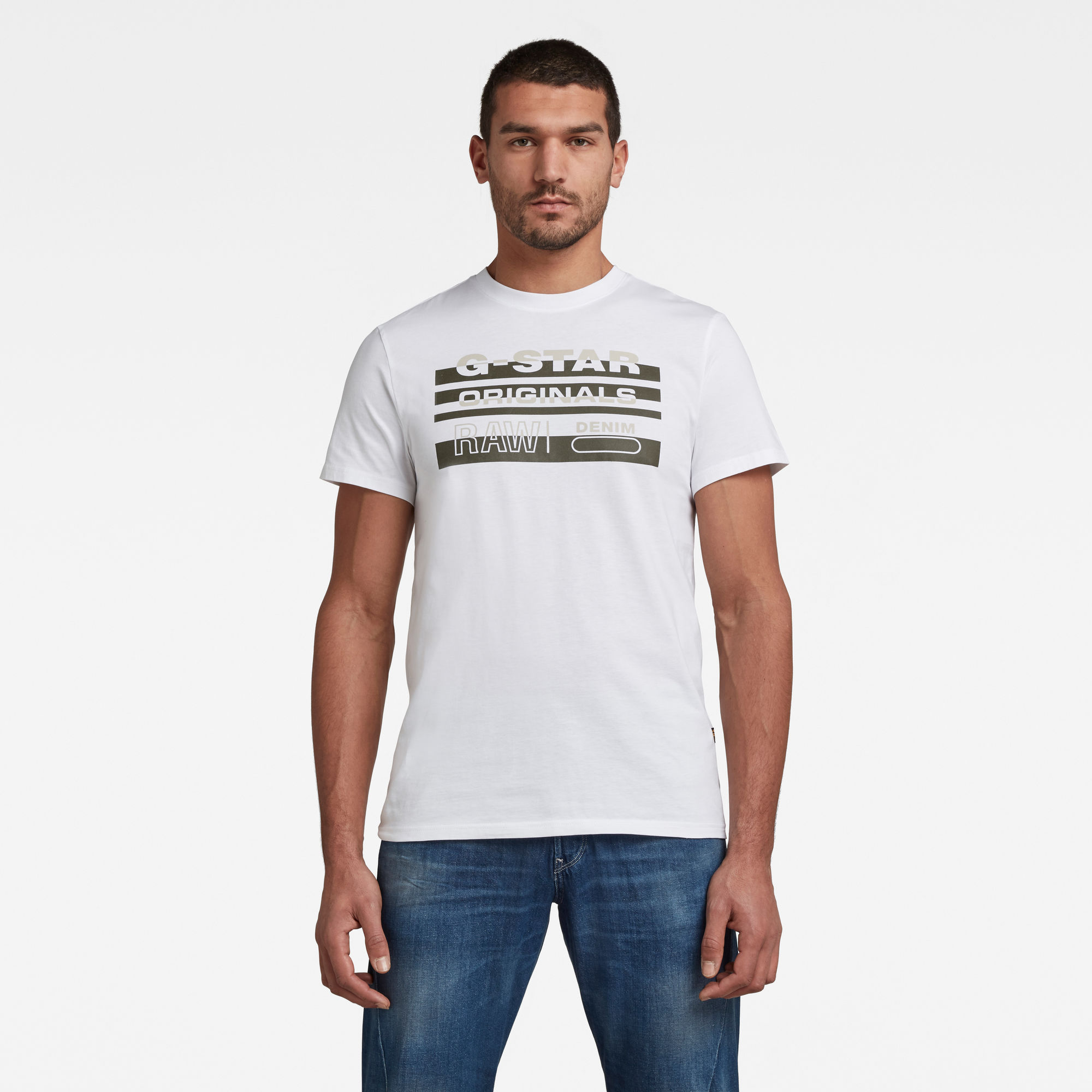 G-Star RAW Hommes T-shirt Originals Stripe Logo Blanc
