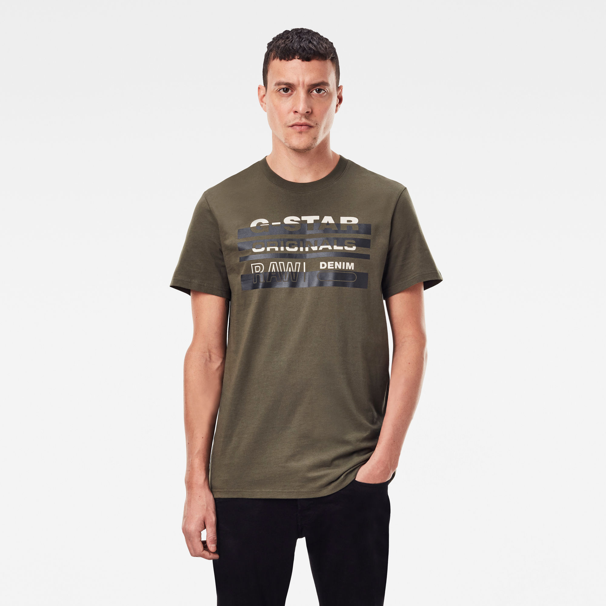 G-Star RAW Heren Originals Stripe Logo T-Shirt Groen G-Star RAW Heren Originals Stripe Logo T-Shirt Groen