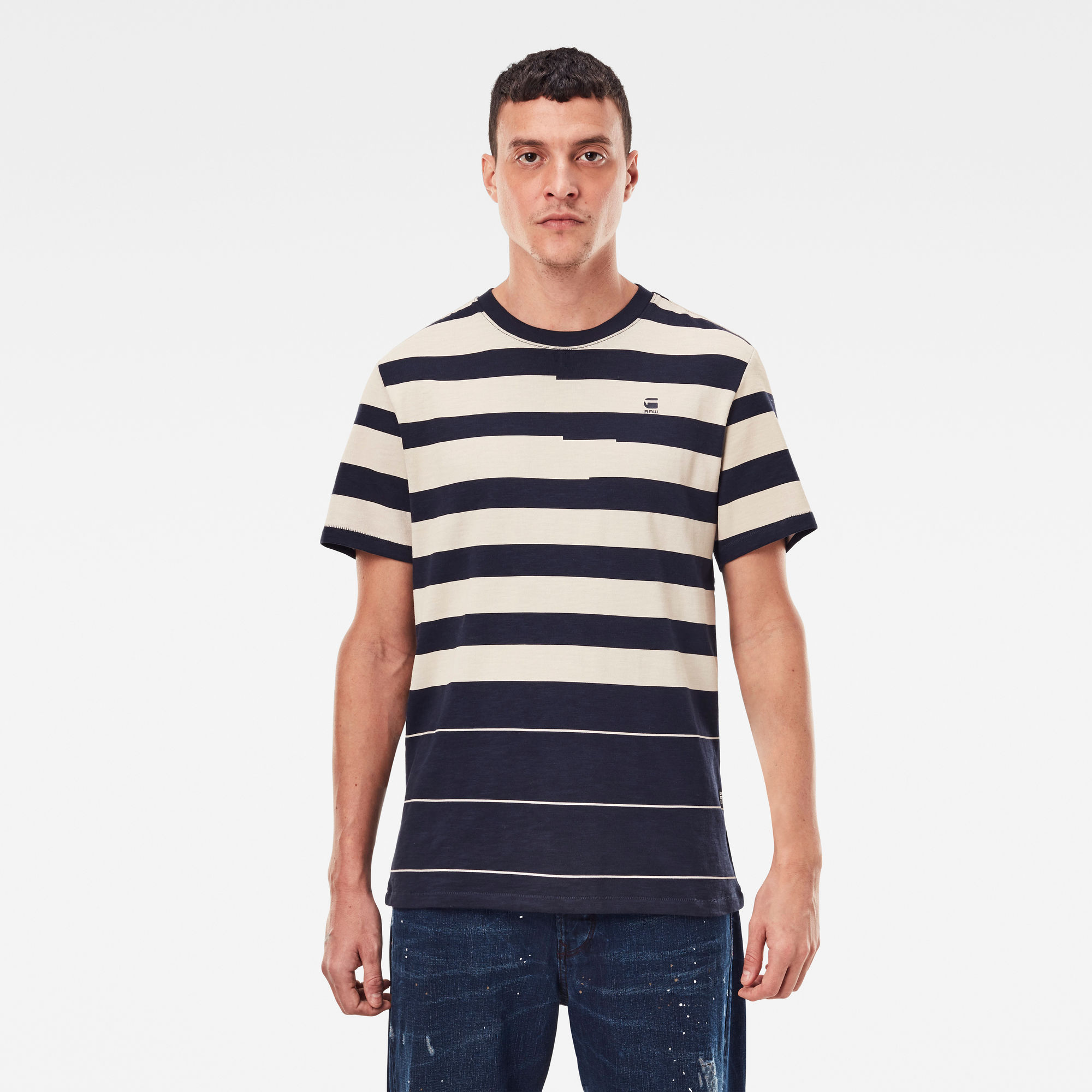 G-Star RAW Heren Pixalated Stripe T-Shirt Donkerblauw G-Star RAW Heren Pixalated Stripe T-Shirt Donkerblauw